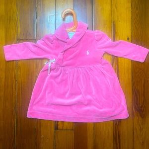 Polo Ralph Lauren Baby Girls Pink Velour Dress 12M Kimono Long Sleeve White Pony